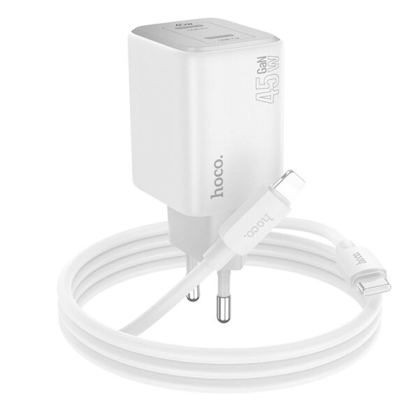 HOCO charger 2 x Type C + cable Type C to Lightning PD QC 45W GaN N42 white – Bild 4