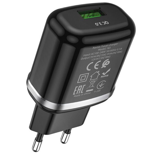 HOCO travel charger USB A + cable USB A to Micro USB QC3.0 3A 18W N3 black – Bild 5