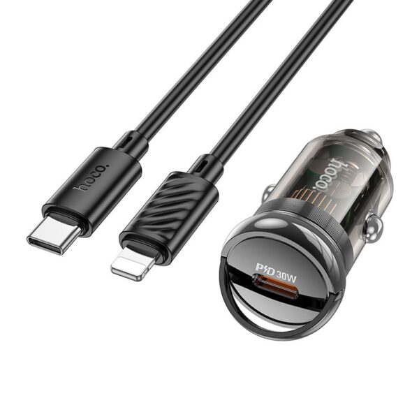 HOCO car charger Type C + cable Type C to Lightning PD QC3.0 30W Z53 black – Bild 3