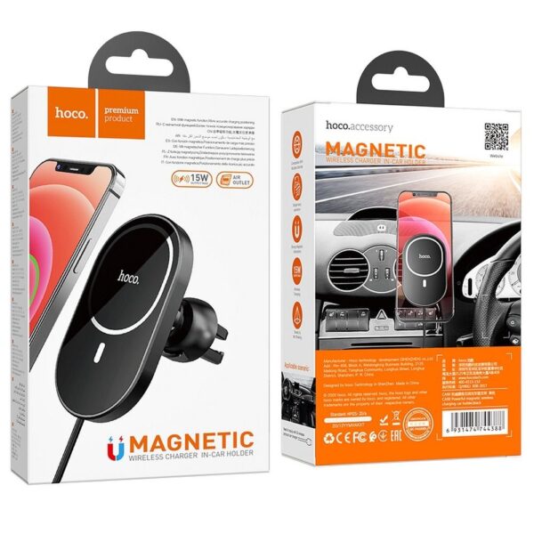 HOCO car holder with wilress charging compatible with MagSafe for air vent 15W CA90 black – Bild 4