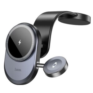 HOCO car holder with wireless charging 2in1 for center console compatible with Apple Watch 15W HW28 black gray