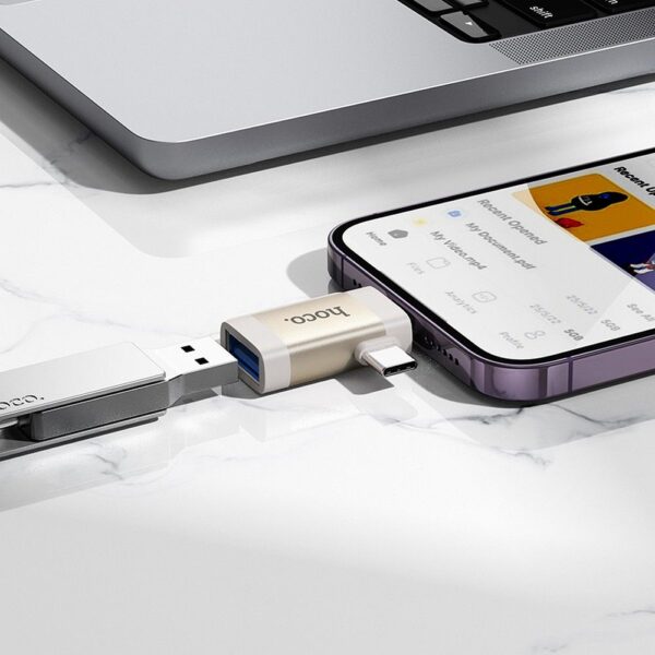 HOCO adapter OTG 2in1 Type C (male) / Lightning (male) to USB A (female) UA31F gray – Bild 2