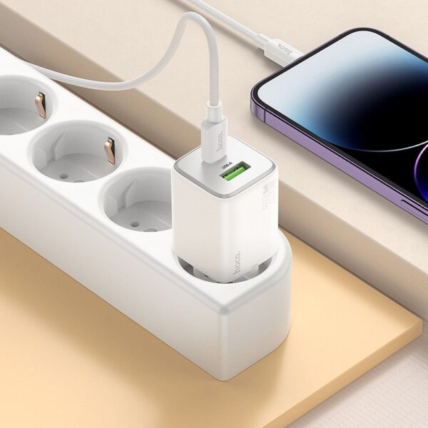 HOCO charger USB A + Type C + cable Type C to Lightning PD QC 3A 20W N41 white – Bild 5