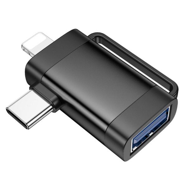 HOCO adapter OTG 2in1 Type C (male) / Lightning (male) to USB A (female) UA31F black – Bild 2