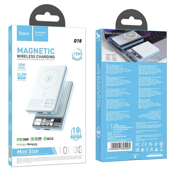 HOCO powerbank 10 000 mAh compatible with MagSafe PD QC3.0 3A 22,5W Q18 blue – Bild 2