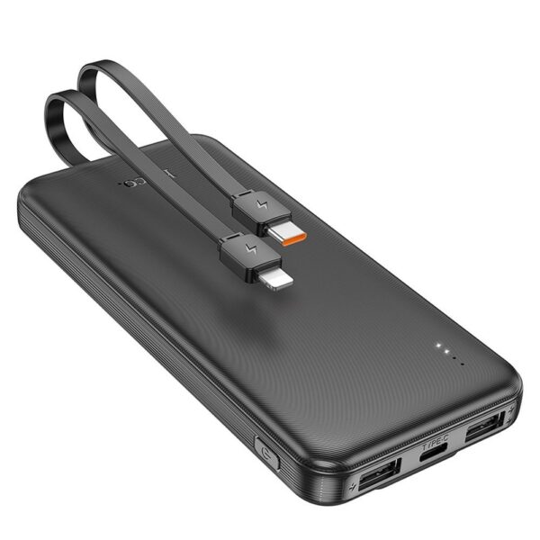 HOCO powerbank 10 000 mAh with cables Type C + Lightning 2A J118 black – Bild 4