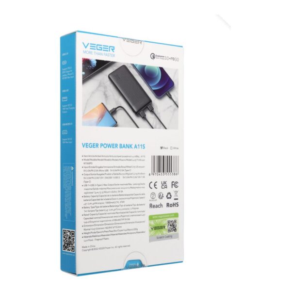 VEGER powerbank 10 000 mAh PD QC3.0 2A 20W A11S (W1133S) black – Bild 4