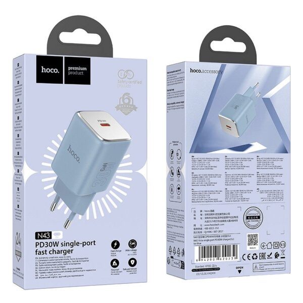 HOCO charger Type C PD QC 30W GaN N43 ice blue – Bild 4