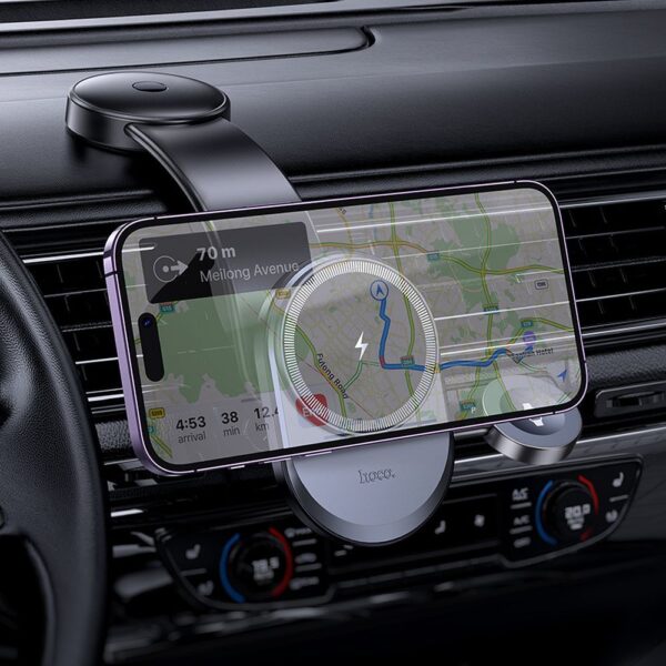 HOCO car holder with wireless charging 2in1 for center console compatible with Apple Watch 15W HW28 black gray – Bild 4