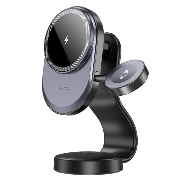 HOCO car holder with wireless charging 2in1 for center console compatible with Apple Watch 15W HW28 black gray – Bild 2