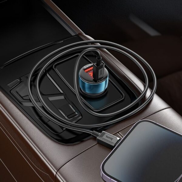 HOCO car charger USB A + Type C with digital display + cable Type C to Lightning PD QC3.0 3A 48W Z50 metal grey – Bild 3