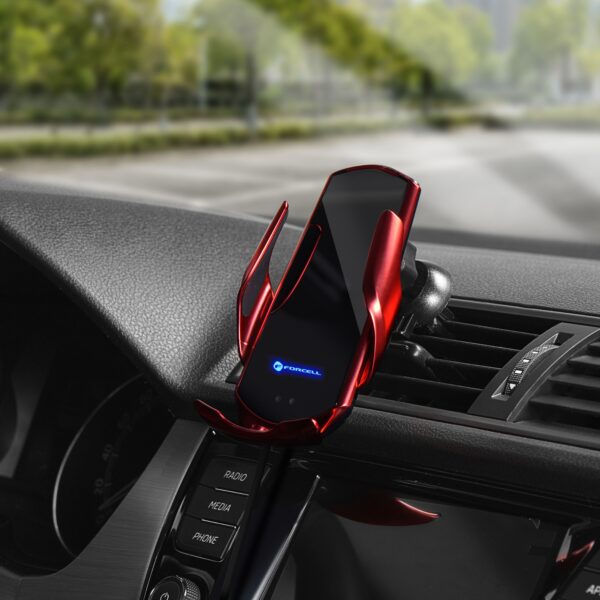 FORCELL car holder with wireless charging automatic sensor + magnetic adapters HS1 15W red – Bild 2