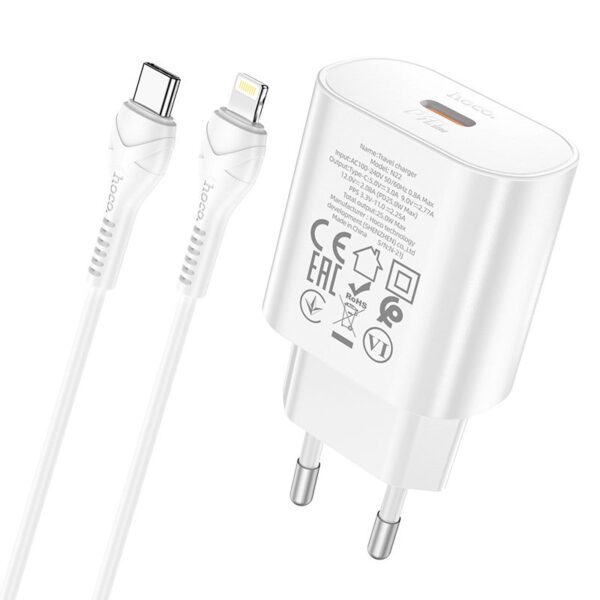 HOCO travel charger Type C + cable Type C to Lightning PD QC3.0 25W N22 white – Bild 3