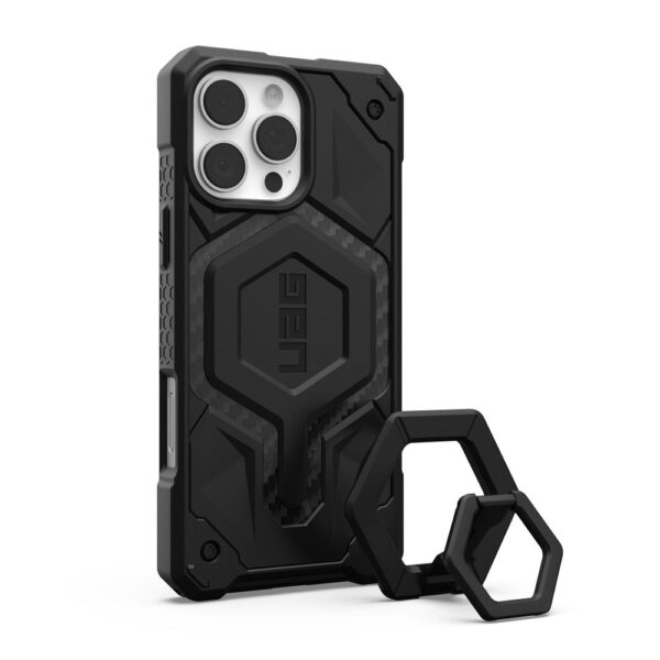 Case (UAG) Urban Armor Gear Monarch Pro MagSafe Bundle and Magnetic Ring Stand for IPHONE 16 Pro Max compatible with MagSafe carbon fiber / black – Bild 3