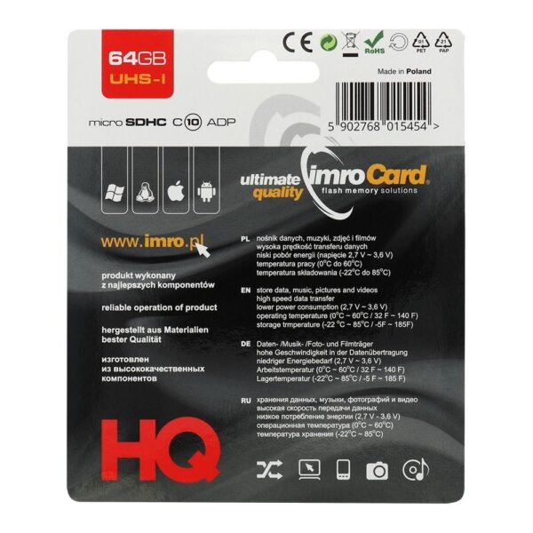 IMRO memory card microSD 64GB 100MB/s class 10 UHS I with adapter SD – Bild 2