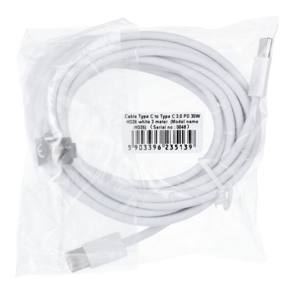 Cable Type C to Type C PD QC3.0 3A 30W HD26 3 m white – Bild 2