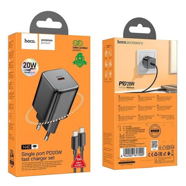HOCO wall charger Type C + cable Type C to Type C QC PD 20W N40 black – Bild 2