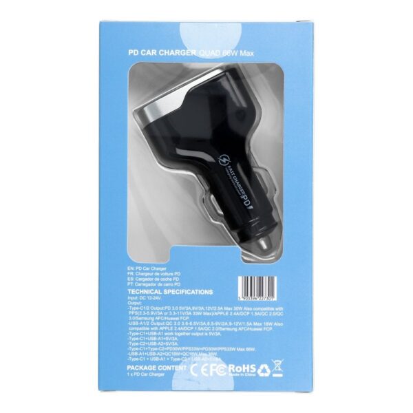 Car charger 2 x USB A + 2 x Type C PD QC3.0 6A 66W CC53-2A2C black – Bild 5