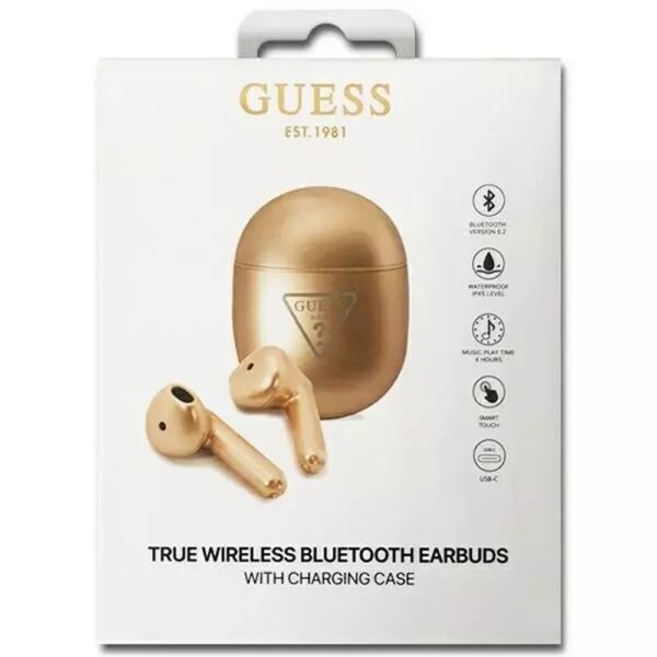 Bluetooth Earphones Stereo TWS GUESS with docking station GUTWST82TRD (Triangle Logo / gold) – Bild 2