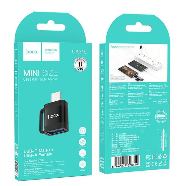 HOCO adapter OTG Type C (male) to USB A (female) 3A UA31C black – Bild 2