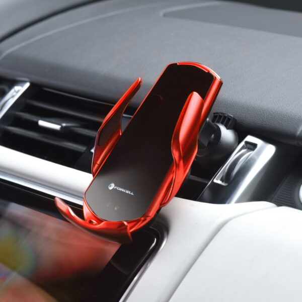FORCELL car holder with wireless charging automatic sensor + magnetic adapters HS1 15W red – Bild 3