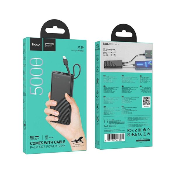 HOCO powerbank 5000 mAh with built-in cable Lightning 2A J129 black – Bild 5