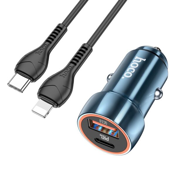 HOCO car charger USB A + Type C + cable Type C to Lightning PD QC3.0 3A 20W Z46A sapphire blue – Bild 5