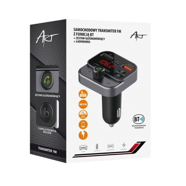 ART transmiter FM bluetooth 5.0 + USB A QC3.0 + Typ C (total 30W) FM-84B black – Bild 2