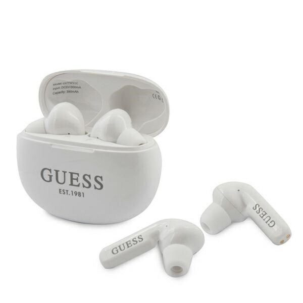 Bluetooth Earphones Stereo TWS GUESS V5.0 4H MUSIC TIME with docking station white ( GUTWS1CWH )