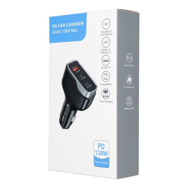 Car charger USB A + 2 x Type C PD QC3.0 3A 138W CC53-2C1A black – Bild 3