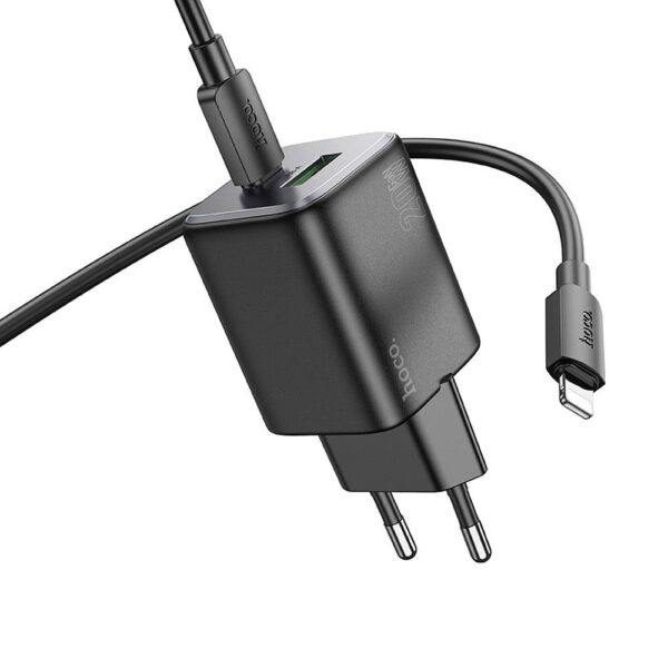 HOCO charger USB A + Type C + cable Type C to Lightning PD QC 3A 20W N41 black – Bild 2