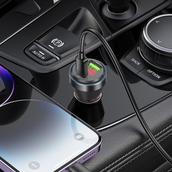 HOCO car charger USB A + Type C with digital display + cable Type C to Lightning PD QC3.0 3A 48W NZ12B transparent orange – Bild 3