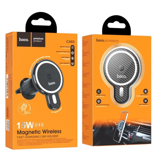 HOCO car holder with wilress charging compatible with MagSafe for air vent 15W CA85 black – Bild 5