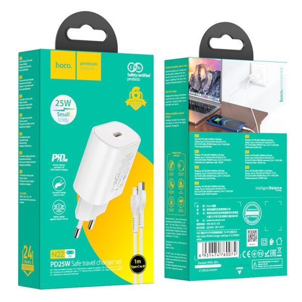 HOCO travel charger Type C + cable Type C to Lightning PD QC3.0 25W N22 white – Bild 2