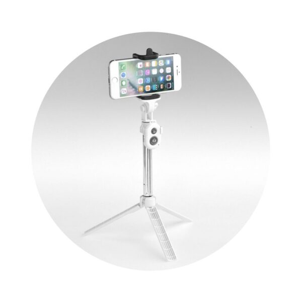 Combo selfie stick with tripod and remote control bluetooth white – Bild 4