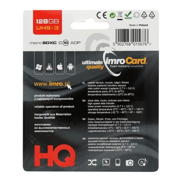 IMRO memory card microSD 128GB 100MB/s class10 UHS 3 4K with adapter SD – Bild 2