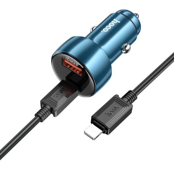 HOCO car charger USB A + Type C with digital display + cable Type C to Lightning PD QC3.0 3A 48W Z50 metal grey – Bild 2