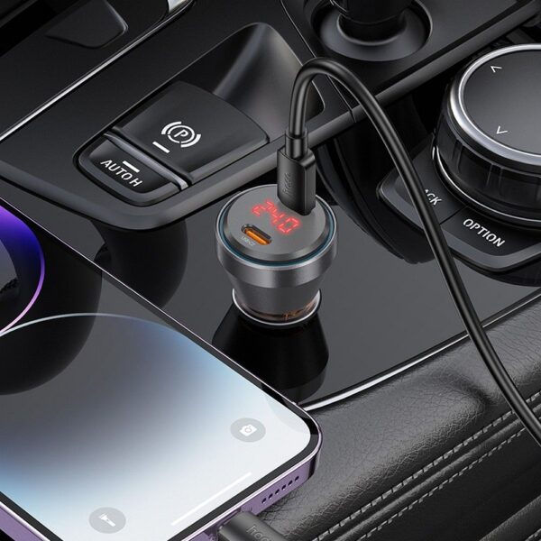 HOCO car charger 2 x Type C with digital display + cable Type C to Lightning PD QC3.0 3A 60W transparent orange – Bild 4