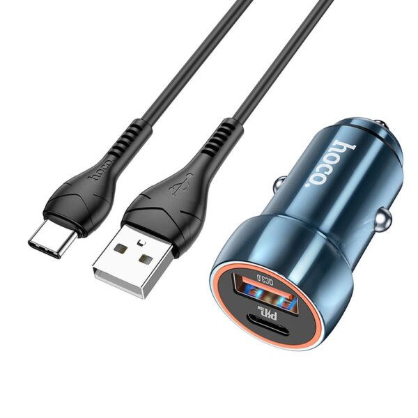 HOCO car charger USB A + Type C + cable USB A to Type C PD QC3.0 3A 20W Z46A sapphire blue – Bild 3