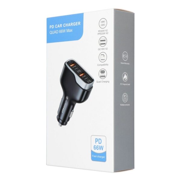 Car charger 2 x USB A + 2 x Type C PD QC3.0 6A 66W CC53-2A2C black – Bild 2