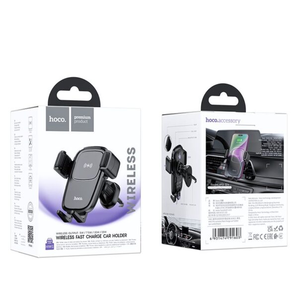 HOCO car holder with wireless charging for airvent 15W HW01 black – Bild 3