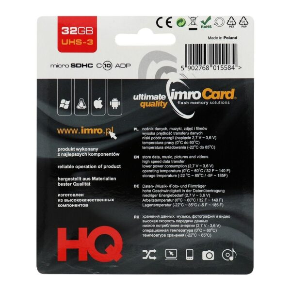 IMRO memory card microSD 32GB 100MB/s class 10 UHS 3 with adapter SD – Bild 2