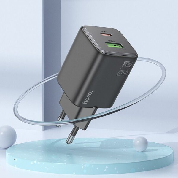 HOCO charger USB A + Type C + cable Type C to Lightning PD QC 3A 20W N41 black – Bild 3