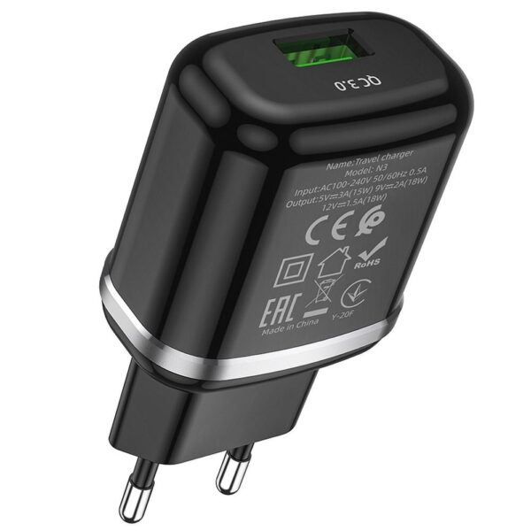 HOCO travel charger USB A + cable USB A to Type C QC3.0 3A 18W N3 black – Bild 2