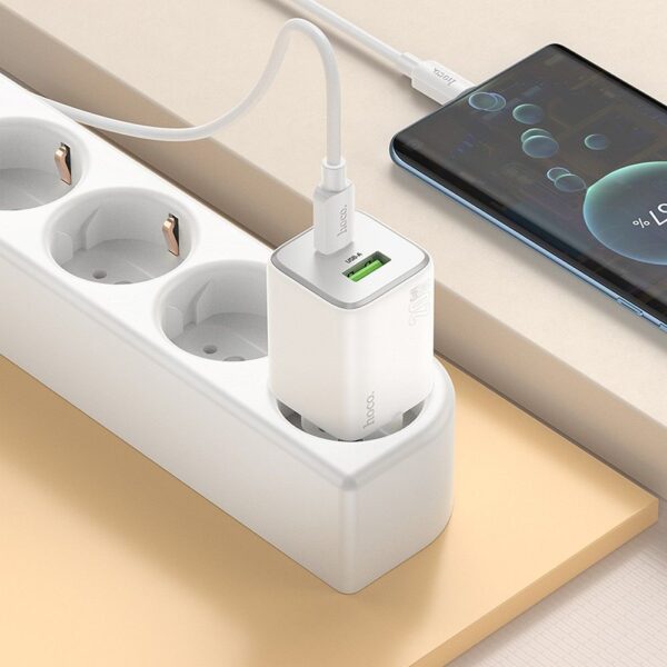 HOCO charger USB A + Type C + cable Type C to Type C PD QC 3A 20W N41 white – Bild 5
