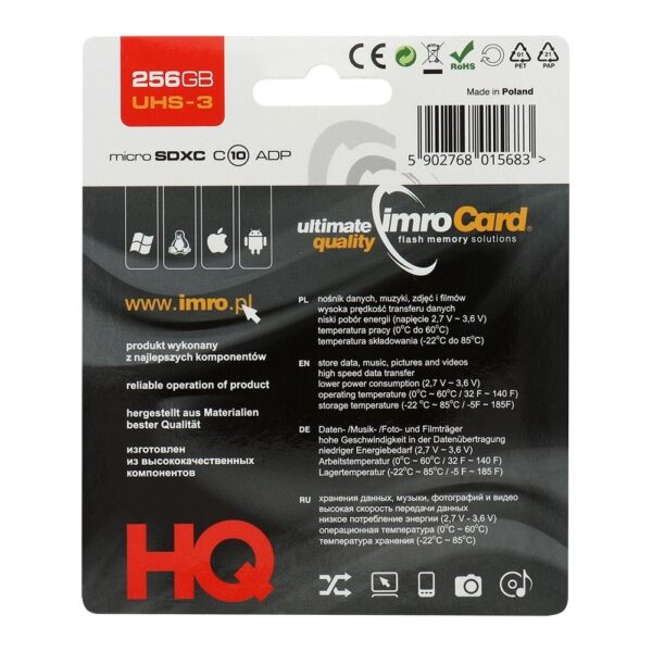 IMRO memory card microSD 256GB 100MB/s class 10 UHS 3 with adapter SD – Bild 2