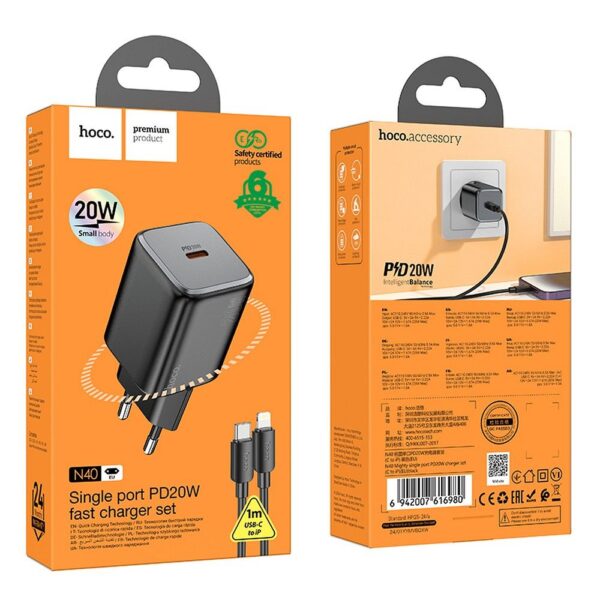 HOCO wall charger Type C + cable Type C to Lightning QC PD 20W N40 black – Bild 2