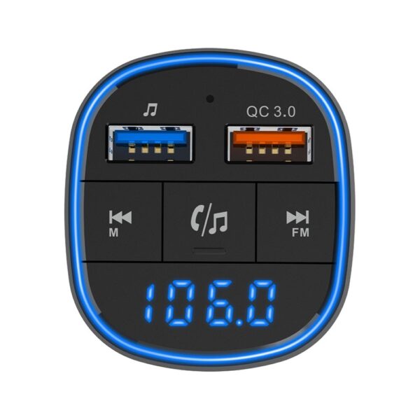 Transmiter FM bluetooth 5.0 + card TF reader + 2 x USB A QC3.0 BC57 black – Bild 4