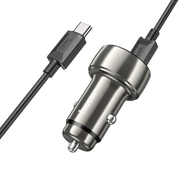 HOCO car charger USB A + Type C with digital display + cable Type C to Type C PD QC3.0 3A 48W Z50 metal grey – Bild 2