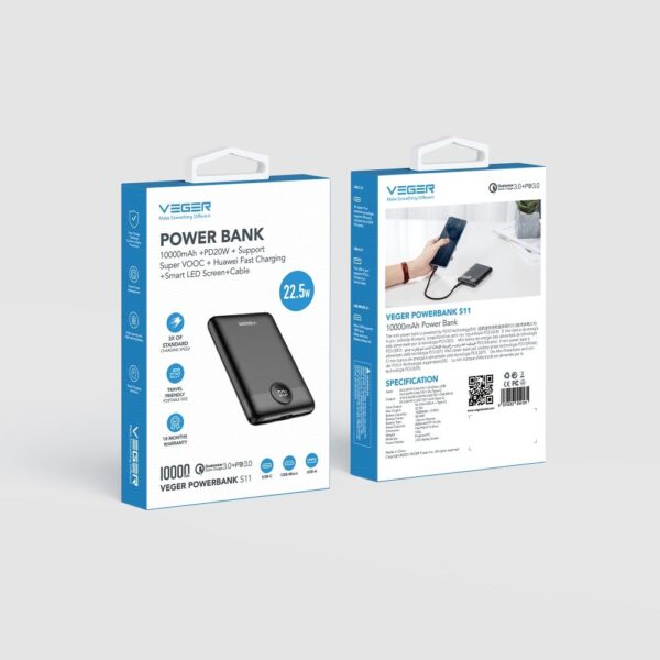 VEGER powerbank 10 000 mAh PD QC3.0 2A 22,5W S11 (W1140) black – Bild 2